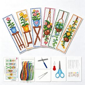 Zhenqing 6-Pack Floral Cross Still Stitch Kit-11ct 11x18.5in Aida Cloth ، تصميمات 6 × 20 سم مطبوعة مسبقًا ، موضوع ، أدوات ودليل-مرجعية نباتية DIY للمحفرين (69595) in Kuwait
