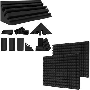 TroyStudio Bass Traps - 12 Pcs 4 X 4 X 12 Inches Dense Thick Studio Bass Foam Corner + TroyStudio Thick Acoustic Foam Panels, 12 X 12 X 3 Inch 12 Pcs Broadband Sound Absorbing Foam in Saudi Arabia