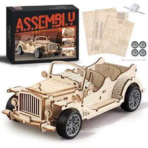 3D Wooden Puzzles Vintage Car Model for Adults, 65pcs Pull Back Toys Car Building Kits for Adults to Build, Desk Decor/DIY Hobbies/Gifts for Boys and Men (Vintage Car) in Saudi Arabia