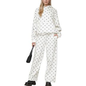 البولكا نقطة مطابقة مجموعات العرق للنساء المتضخم لطيف هوديي واسعة الساق Sweatpants Sweatsuits تجريب 2 قطعة مجموعة in Kuwait