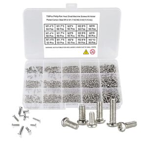 750pcs M1.4/M1.7/M2/M2.5/M3 Phillips Pan Head Small Machine Screws,Micro Little Screws,Mini Screw Assortment Kit, Tiny Screw for Electronic Equipment Repair, Watch,Toy,Nickel-Plated Carbon Steel in Kuwait