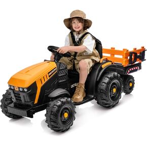 ركوب JCB 24V المرخص على جرار للأطفال 4-8 ، 24 فولت ركوب سيارة للأطفال الكبار مع مقطورة ، والتحكم عن بعد ، 2x200W محركات - أصفر in Kuwait