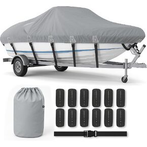 Heavy Duty 1200D Boat Cover for 16-18.5 FT V-Hull Boats, Marine Grade Trailerable Boat Cover with Adjustable Straps, UV Resistant Tear-Resistant Cover(Gray) in Kuwait