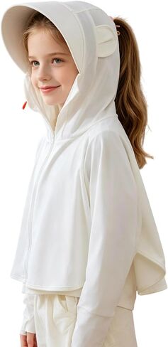Eohak Kids Girls Boys UV-Protection-Hoodie with Thumbholes Cooling Long-Sleeve Zip-Sun-Jacket for Outdoor Sports for 2-13 Y in Kuwait