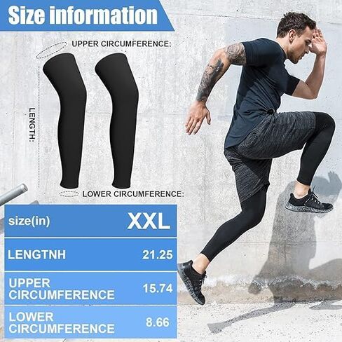 3 Pairs Leg Sleeves, Full Length Leg Compression Sleeve | Sports Leg Knee Sleeve, Anti Slip Silicone Strips in Kuwait