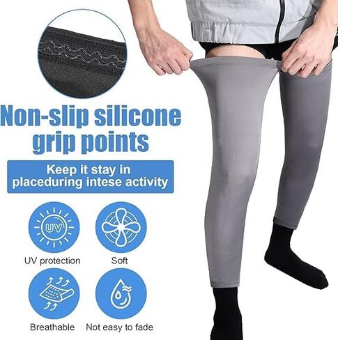 3 Pairs Leg Sleeves, Full Length Leg Compression Sleeve | Sports Leg Knee Sleeve, Anti Slip Silicone Strips in Kuwait