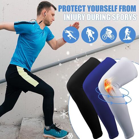 3 Pairs Leg Sleeves, Full Length Leg Compression Sleeve | Sports Leg Knee Sleeve, Anti Slip Silicone Strips in Kuwait