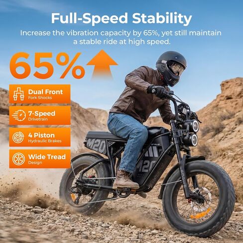ENGWE M20 3.0 3300W Off-Road Electric Bike—Cruise Control, Speed 40MPH, 60V 40Ah Battery 2h Fast Charging, 180Mile Range, 120Nm of Torque, Hydraulic Brakes and Full Suspension (Black, Dual Battery) in Kuwait