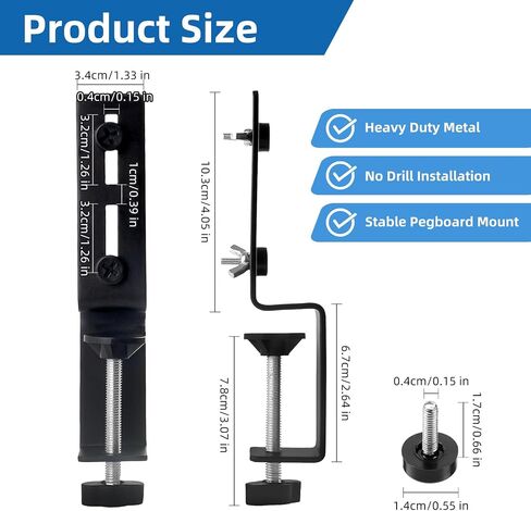 2 Pcs Desk Clamp, Heavy Duty Desk Mount Pegboard Fixing Bracket, Durable Home, Office & Gaming Desktop Accessories Brackets, Pegboard Organizer Metal Brackets, Black in Kuwait