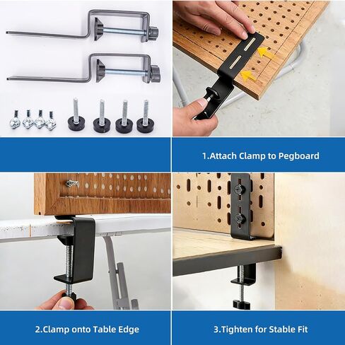 2 Pcs Desk Clamp, Heavy Duty Desk Mount Pegboard Fixing Bracket, Durable Home, Office & Gaming Desktop Accessories Brackets, Pegboard Organizer Metal Brackets, Black in Kuwait
