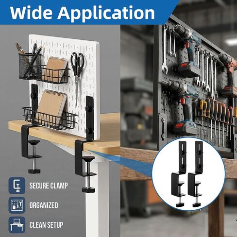 2 Pcs Desk Clamp, Heavy Duty Desk Mount Pegboard Fixing Bracket, Durable Home, Office & Gaming Desktop Accessories Brackets, Pegboard Organizer Metal Brackets, Black in Kuwait