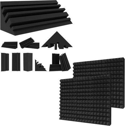 TroyStudio Bass Traps - 12 قطعة 4 × 4 × 12 بوصة زاوية إسفنجية كثيفة سميكة + ألواح إسفنجية صوتية سميكة من TroyStudio، 12 × 12 × 3 بوصة 12 قطعة من رغوة امتصاص الصوت ذات النطاق العريض in Kuwait