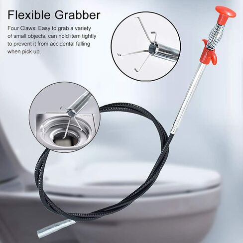Flexible Grabber Claw Pick Up Tool, 22.4 Inch Long Reach Bendable Hose Reacher with 4 Claws, Slim Mechanical Suction Assist for Sink Drains, Toilet, Sewer, Clogged Hair Removal(0.57m) in Kuwait
