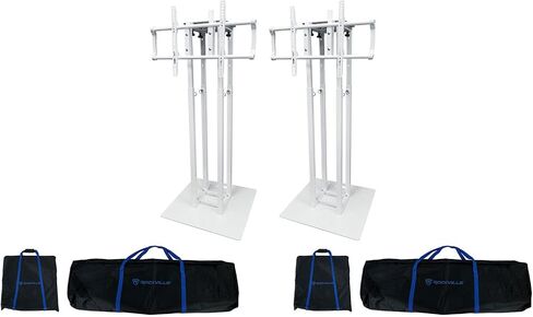 Rockville RTP33-TV Pro White Totem Stand 220 lbs DJ Speaker/Lighting/TV Mount, Detachable TV Mount, Adjustable 39-69 inch Height, Black/White Scrims, for DJs and Event Planners, 2-Piece in Kuwait