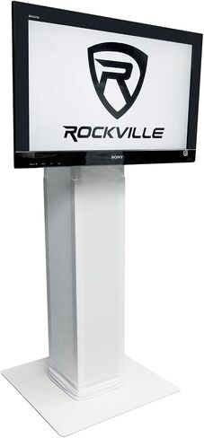 Rockville RTP33-TV Pro White Totem Stand 220 lbs DJ Speaker/Lighting/TV Mount, Detachable TV Mount, Adjustable 39-69 inch Height, Black/White Scrims, for DJs and Event Planners, 2-Piece in Kuwait