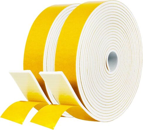 fowong White Foam Seal Tape - 2 Rolls, 3/4 Inch Wide X 3/8 Inch Thick, Window Insulation Air Conditioner Weather Stripping Closed Cell Adhesive FoamTape, 6.5 Ft X 2 Rolls, Total 13 Feet in Kuwait