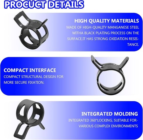 20PCS 1/4" ID 6mm Spring Band Hose Clamps Assortment Kit, Auto Fastener Assortment Kit, Hose Fuel Silicone Vacuum Sleeving Hose Clamp, Constant Tension Steel Clamps for Auto Fuel Lines (14MM) in Kuwait