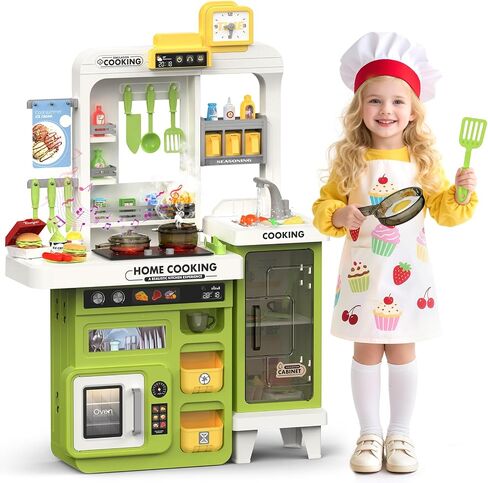 Kids Kitch Kitchen Playset ، مطبخ يلعب في Eayface للأطفال الصغار 1-3 مع الصوت والضوء ، والموقد الطهي مع البخار ، واللعب بالوعة وملحقات المطبخ التظاهر بألعاب المطبخ للفتيات الفتيان 3-5 (الأخضر) in Kuwait