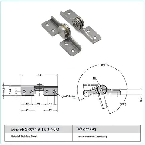 XK574-5 الفولاذ المقاوم للصدأ عزم الدوران المستمر التحكم في موضع المفصلات الاحتكاك البقاء المفصلي 1 قطعة (XK574-6-16-3.0Nm) in Kuwait
