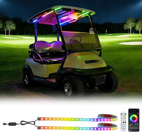 أضواء شريط LED لعربة الجولف تعمل بمنفذ USB، ضوء مظلة سقف Dreamcolor RGB مقاس 47.25 بوصة مع التطبيق وجهاز التحكم عن بعد، مقاومة للماء IP68، مزامنة الموسيقى، التوصيل والتشغيل، 72 مصباح LED لعربات الجولف EZGO Yamaha Club Car in Kuwait