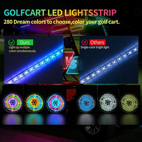 أضواء شريط LED لعربة الجولف تعمل بمنفذ USB، ضوء مظلة سقف Dreamcolor RGB مقاس 47.25 بوصة مع التطبيق وجهاز التحكم عن بعد، مقاومة للماء IP68، مزامنة الموسيقى، التوصيل والتشغيل، 72 مصباح LED لعربات الجولف EZGO Yamaha Club Car in Kuwait