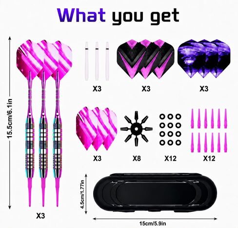 Soft Tip Darts Set - 3 Pack 2BA Darts Plastic Tip with Aluminum Shafts, 12 Tips, 9 Flights, 12 O Rings and Case for Electronic Dart Boards, Adults、Beginners & Pro Players in Kuwait