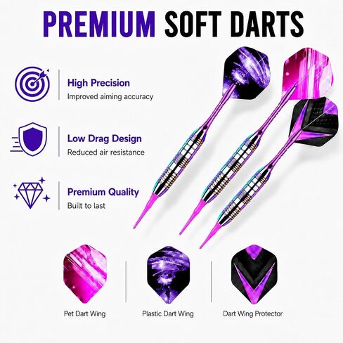 Soft Tip Darts Set - 3 Pack 2BA Darts Plastic Tip with Aluminum Shafts, 12 Tips, 9 Flights, 12 O Rings and Case for Electronic Dart Boards, Adults、Beginners & Pro Players in Kuwait
