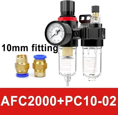 AFC2000 Filter for Compressor Oil Water Separator Regulator Trap Filter Airbrush G1/4 Air Pressure Reducing Valve(AFC w (PC10-02x2)) in Kuwait
