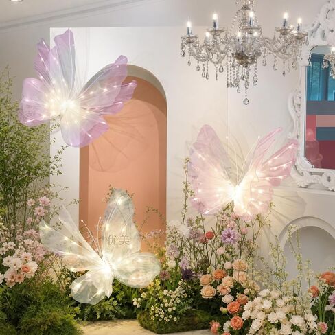 VIHOSE 3 Pcs 19.7 '' LED Butterfly Lights Pink Purple White Large Light up Butterfly Decorations with Flapping Wings Decorative LED Lamps for Wedding Outdoor Photography Props Bedroom Birthday Party in Saudi Arabia