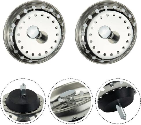 Stainless Steel Kitchen Sink Strainer and Stopper Basket, 2-Pack Drain Plug with Rubber Seal to Prevent Food Clogs, Silver in Kuwait