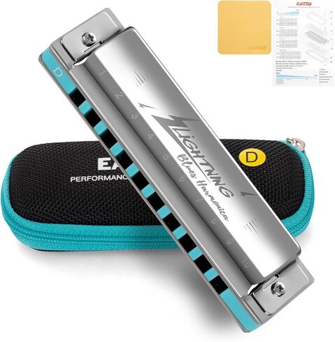 East top Lightning Harmonica, Advanced Diatonic Harmonica Key of A, 10 Holes Mouth Organ Harmonica with Silver Cover, Blues Harmonicas For Adults, Professionals and Students in Kuwait