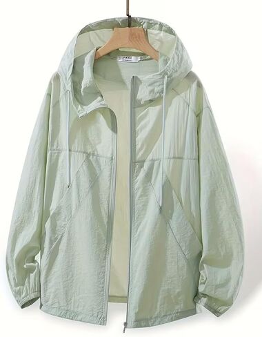 Lightweight Hooded Sun Protection Windbreaker Jacket Breathable Zip Up Short Summer Jacket Casual Outdoor Travel Hiking Running Coat for Women L Size in Kuwait