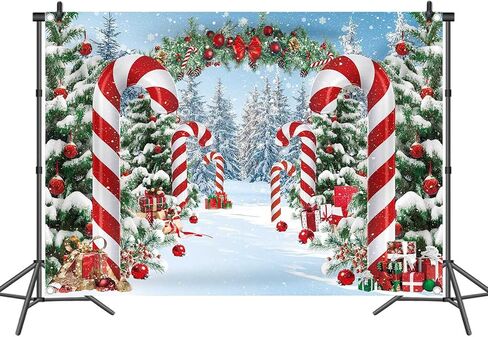 Merry Christmas Candy Cane Backdrop Winter Snowy Scene Christmas Tree Photography Background Christmas Holiday New Year Xmas Eve Family Party Decorations Banner Booth Props (7x5FT(2.1m x 1.5m)) in Saudi Arabia