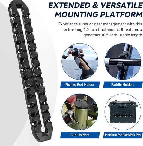 12"Track Mount for YakAttack MightyMount XL 10.5"Usable Kayak Rail Accessory-Universal Kayak and Canoe Rail Accessory Mount Fits for BlackPak Pro & Kayaks Track Systems,Fishing Rod Holders,Cameras,GPS in Kuwait