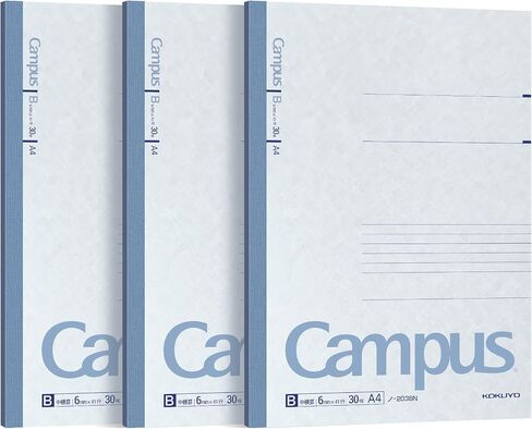 KOKUYO Campus Notebook, B 6mm Ruled, A4, 30 Sheets, 41 Lines, Blue, Pack of 3, Japan Import (NO-203BX3) in Saudi Arabia