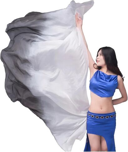 Women's Silk Belly Dance Scarf Real Silk Silk Veils Women Belly Dance Veils Hand Made Scarf Shawls for Girls For performance competitions(Black white,250-114cm) in Kuwait