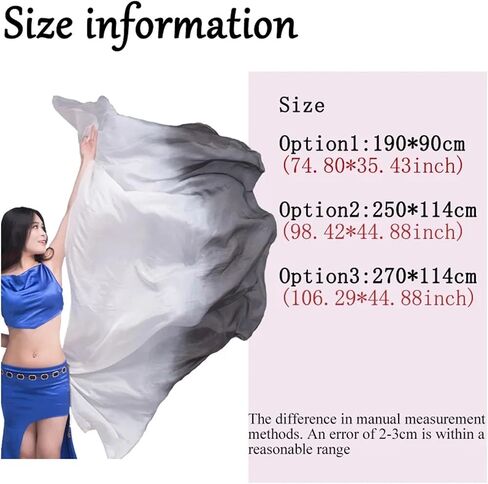 Women's Silk Belly Dance Scarf Real Silk Silk Veils Women Belly Dance Veils Hand Made Scarf Shawls for Girls For performance competitions(Black white,250-114cm) in Kuwait
