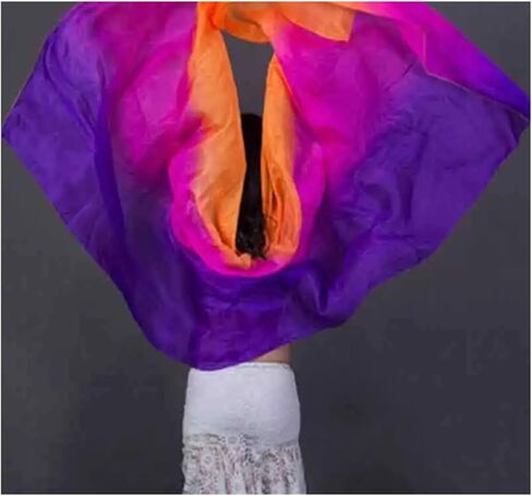 Women's Silk Belly Dance Scarf Women Real Silk Belly Dancing Silk Veils Hand Thrown Silk Scarf Shawl Gradient Dancing Accessories Belly Dance Veil For performance competitions(SK007,200x90cm) in Kuwait