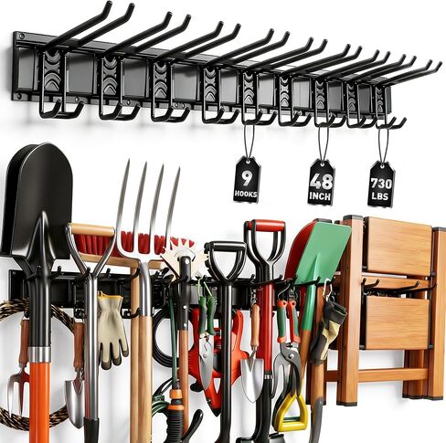 ELEAD 9-Pairs Heavy Duty Garage Tool Organizer Wall Mount Hooks, 48 Inches 730 lbs Garden Tool Organizer with Adjustable Hooks, Yard Tools Organizers for Garden, Yard, and Shed in Saudi Arabia