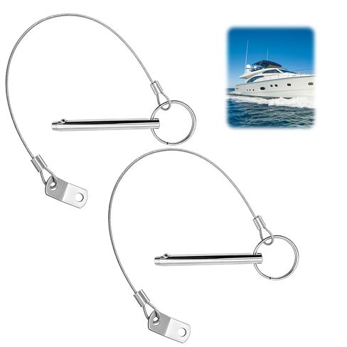 2 Pack Quick Release Pin, 1/4"(6.3mm) Diameter, Overall Length 3""(76mm), Usable Length 2.4""(61mm), 316 Stainless Steel Bimini Top Pin with 2 Retaining Cords, Hardware Pins for Boat Trailer in Kuwait