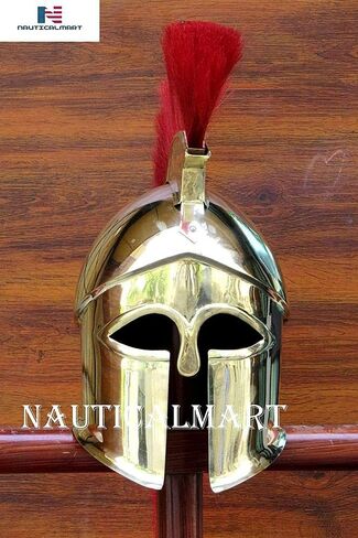 خوذة كورنثية نحاسية يونانية يمكن ارتداؤها من القرون الوسطى من NauticalMart مع زي الهالوين بدرع عمود in Saudi Arabia