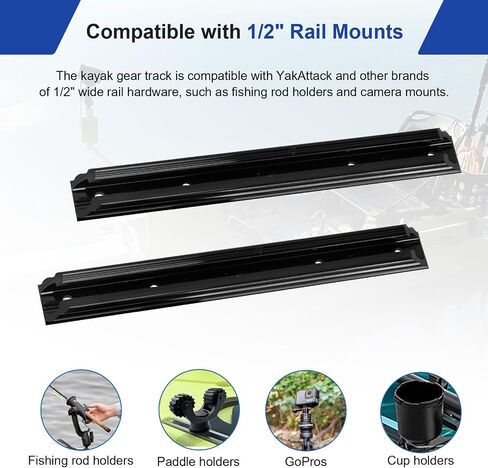 8" x 0.9" GTSL90 Kayak Track Mount, Kayak Rail Track, Kayak Gear Track Fits 1/2" Fishing Rod Holder, Cup Holder, Paddle Holders, Anchor Cleats (5 Holes, 2 Pack) in Kuwait