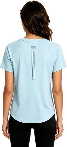 Women's Quick Dry Running Shirt UPF 50+ Laser Perforated Moisture Wicking Athletic Tee with Reflective Strips in Kuwait