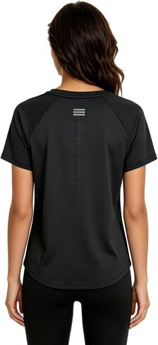Women's Quick Dry Running Shirt UPF 50+ Laser Perforated Moisture Wicking Athletic Tee with Reflective Strips in Kuwait