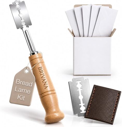 Bread Lame, Sourdough Scoring Tool for Bread Baking, Bread Scoring Tool with Beech Wood Handle, Protective Cover & 5 Replacement Blades in Kuwait