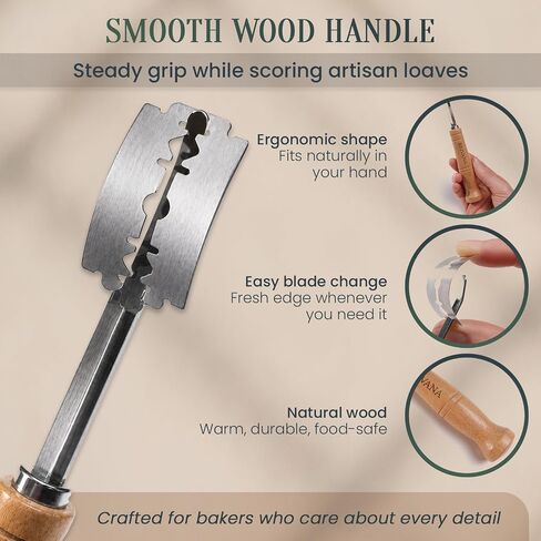 Bread Lame, Sourdough Scoring Tool for Bread Baking, Bread Scoring Tool with Beech Wood Handle, Protective Cover & 5 Replacement Blades in Kuwait