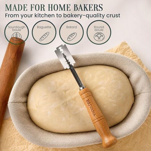 Bread Lame, Sourdough Scoring Tool for Bread Baking, Bread Scoring Tool with Beech Wood Handle, Protective Cover & 5 Replacement Blades in Kuwait