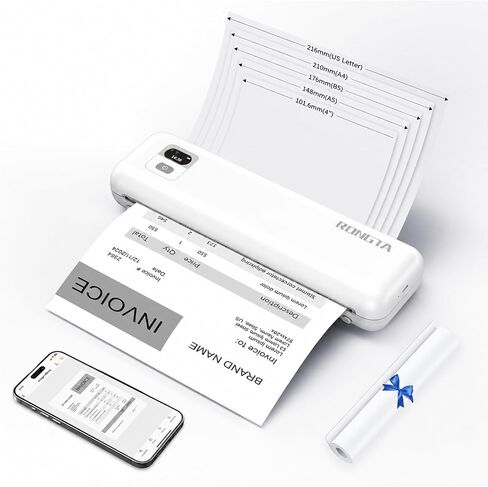 Rongta Portable Printer Wireless for Travel ، F82 Inkless Bluetooth & WiFi Printers 300DPI ، متوافقة مع iOS ، Android ، الكمبيوتر المحمول ، الدعم 8.5 "× 11" خطاب أمريكي و A4 للمكتب والسيارة والسيارة والسيارة in Kuwait