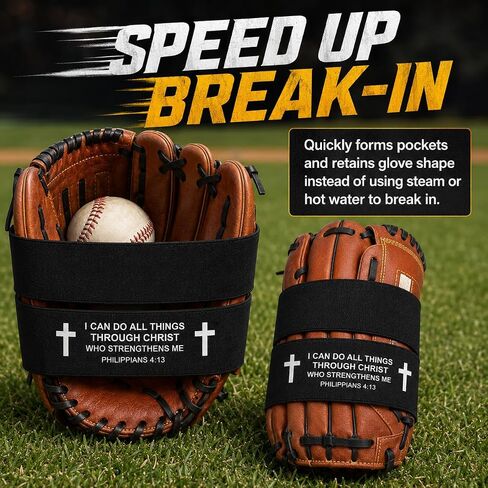 4pcs Softball Glove Wrap with Bible Verse, Speeds Up Break in Process Baseball & Softball Elastic Glove Wrap Strap Band Accessory for Quickly Keep Pocket Formed and Players in Kuwait