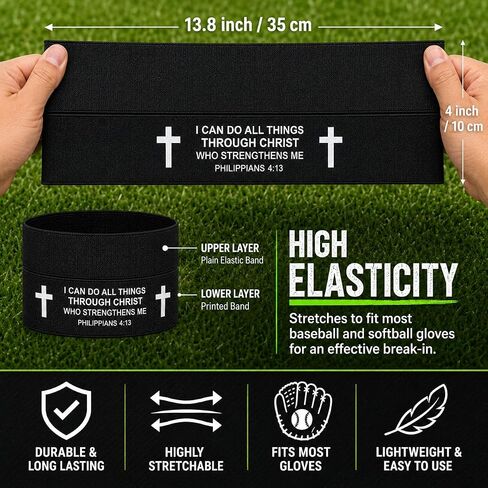 4pcs Softball Glove Wrap with Bible Verse, Speeds Up Break in Process Baseball & Softball Elastic Glove Wrap Strap Band Accessory for Quickly Keep Pocket Formed and Players in Kuwait